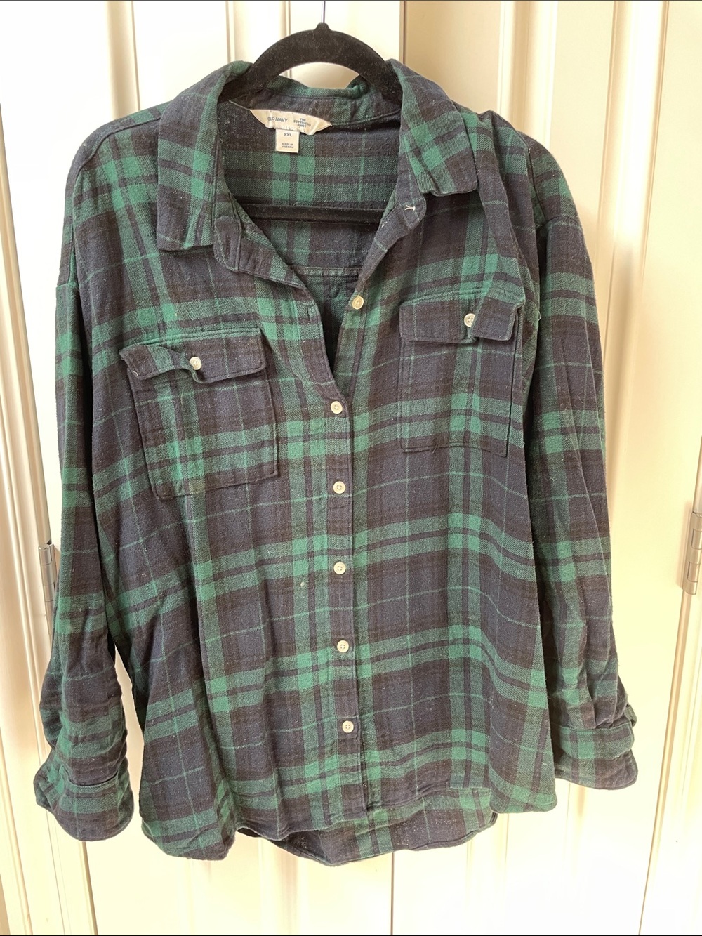 Old Navy Green and Navy Plaid Button-Down Shirt